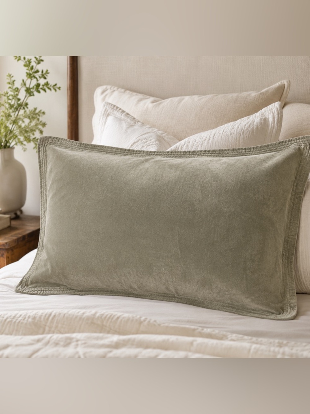Threshold Sage Green Velvet Standard Pillow Sham 20x26 Cotton Back